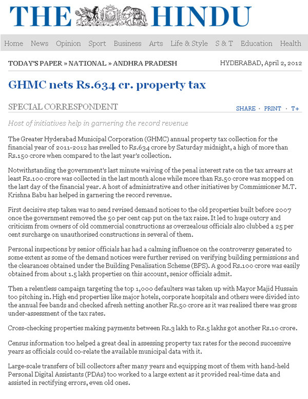 GHMC property tax Collection with Visiontek POS Terminals
